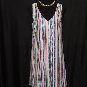 Skies Are Blue V-Neck Sleeveless Stripe Fully Lined Dress